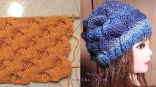 Tuto tricot Point Torsade en quinconce  Tuto Tricot Bonnet Adulte Mixte point Irlandais [upl. by Linders359]