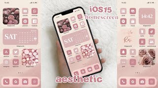 iOS15 home screen customization  Aesthetic Pink Rose🎀 [upl. by Iarahs]