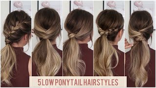 5 Cute low ponytail hairstyles  Hair tutorial [upl. by Leinto227]