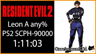 No Commentary Resident Evil 2 PS1 Speedrun  Leon A 11103  PS2 SCPH90000 [upl. by Htyderem45]