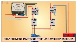 BRANCHEMENT INVERSEUR TRIPHASE AVEC CONTACTEURS [upl. by Lyudmila]