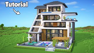 Minecraft How to Build a Modern House Tutorial Easy to Follow 50  Interior in Description [upl. by Anirpas]