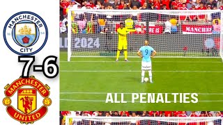 Manchester City vs Manchester United 76 Intense Penalty Shootout 2024 Community Shield [upl. by Adekan]