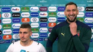 Belgium 12 Italy  Marco Verratti and Gianluigi Donnarumma  PostMatch Interview  EURO 2020 [upl. by Alanson899]