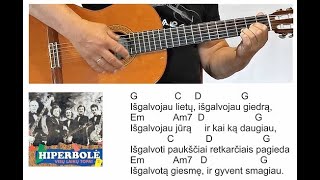 Hiperbolė  Išgalvotas gyvenimas  TAB  Akordai  Ritmas 🎸 Mokomės groti gitara [upl. by Edrahc240]