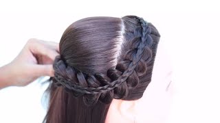 pretty open hairstyle for party  fishtail braid lace braid front dutch braid rope braid [upl. by Adna]