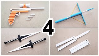 DIY  A4 KAĞITTAN 4 HARİKA ORİGAMİ YAPIMI   Knife  Gun  Dagger  Crossbow [upl. by Wiese796]