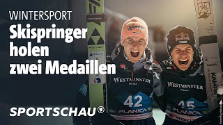 Nordische SkiWM Wellinger und Geiger gewinnen Silber und Bronze  Sportschau [upl. by Gilemette]