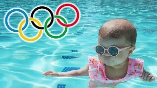 OUR BABY OLYMPIC SWIMMER  BABYS FIRST TIME SWIMMING  SUPER CUTE [upl. by Zenger]