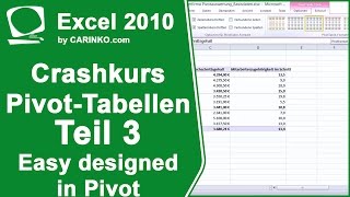 Crashkurs und Einstieg in Excel PIVOT Tabellen  Teil 3 Gestaltung amp filtern  by CARINKOcom [upl. by Sherborne]