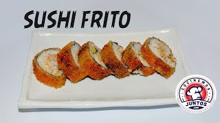 Como hacer sushi frito relleno de cangrejo [upl. by Rimhsak141]