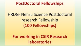 Postdoctoral Fellowship I HRDG Nehru Science Postdoctoral research Fellowship for CSIR Laboratories [upl. by Amsirak]