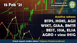 Analisa saham BTPS HOKI AGII WSKT GIAA BMTR BEST SSIA ELSA AGRO view IHSG 15 feb 2021 [upl. by Madlen]