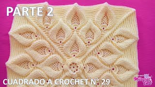 PARTE 2 Como tejer el Cuadro o cuadrado N° 29 a crochet en punto de hojas relieves para cojines [upl. by Arakal]