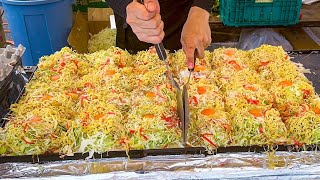 making okonomiyaki at a festival food stall in japan お好み焼き [upl. by Aliahkim]