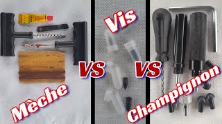 comparatif  3 SOLUTIONS de REPARATION de PNEU TUBELESS  meches VS vis VS champignon [upl. by Aisenat]