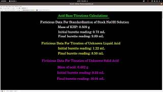 Chem 101 Acid Base Titrations Calculations [upl. by Alilahk]