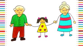 how to draw grandparents day easy step by step  grandparentsday special drawing [upl. by Gabby]