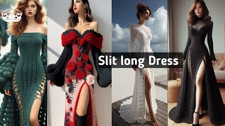 Feshion show style Slit long Dress crochet 🥰 Share ideas crochet wool fashionshow slitdress [upl. by Yelsew274]