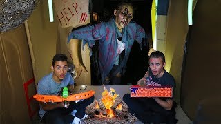 24H BOX FORT OVERNIGHT CHALLENGE ZOMBIE NERF GUNS [upl. by Jerroll]