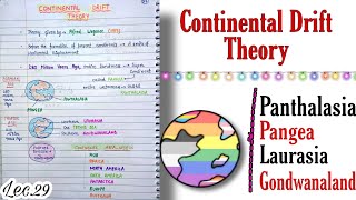 Continental Drift Theory  World Geography  Handwritten notes  Lec29  An Aspirant [upl. by Lizzie]