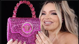 ASMR Unboxing Versace Pink Barbie Purse Crystal La Medusa Mini Bag  Scratching  Tapping [upl. by Darrej103]