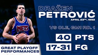 🙌 DRAŽEN PETROVIĆ  GREAT PLAYOFF PERFORMANCES  40 point explosion 💥 v CLE on 23rd April 1992 [upl. by Ettelimay]