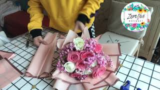 10 Roses wrapping tutorialsimple wrap flower bouquet [upl. by Bouldon331]