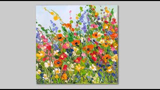 Abstract Acrylic Wildflower palette Knife Painting [upl. by Howlyn]