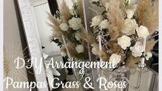 HOW TO Diy Pampas Grass amp Roses Arrangement  Wedding Decor Ideas Using Pampas Grass  Room Decor [upl. by Sievert455]