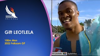 Gift Leotlela  wins 100m 1022s 2022 June 12 Folksam GP Sollentuna [upl. by Ahsain]