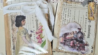 KnisterSoftcoverJunkjournal mit alter Buchseite Klarsichtfolie und altem Verpackungsmaterial [upl. by Nosmoht]