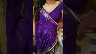 Purple saree  women in purple saree  reddish blue saree ♥️♥️ [upl. by Marmion]