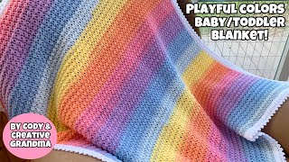 EASY CROCHET Playful Colors Baby Blanket Tutorial lionbrandyarn [upl. by Gaylord]