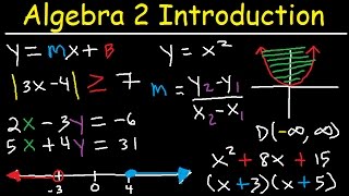 Algebra 2 Introduction Basic Review Factoring Slope Absolute Value Linear Quadratic Equations [upl. by Yrod7]