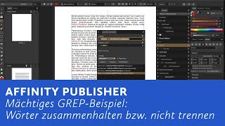 Affinity Publisher Mit diesem GREPBefehl verhindert ihr unerwünschte Trennungen  Zeilenumbrüche [upl. by Jermayne]