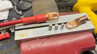 Making battery cables with flux filled solder slugs [upl. by Trumann206]