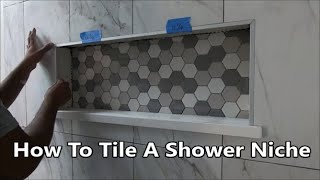 How To Tile A Shower Niche With A Quartz Base And Metal Edging [upl. by Farant]