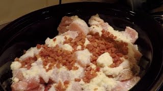 Slow Cooker Bacon Parmesan Garlic Chicken and Red Potatoes  Large Family Recipes [upl. by Lettie]