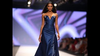 The combination of the navy blue satin bodice with a long fashion satindress springsummer [upl. by Kienan]