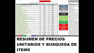 EXPLICACION GENERAL HOJA RESUMEN DE PRECIOS UNITARIOS  BUSCADOR DE ITEMS  PRESUPUESTOS BOLIVIA [upl. by Edaj1]