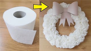 Amazing Wreath with Bow Made of Toilet Paper 🎀 Beautiful and Cheap Home Decor DIY [upl. by Coward]