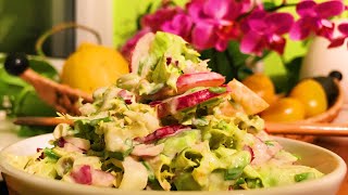 Chives Radish Tomato Frisée Salad with Garlic Cashew Dressing  Take 3 [upl. by Reginnej]