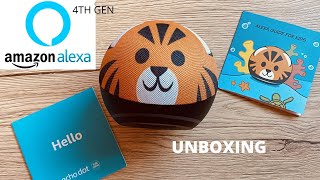 NEW AMAZON ECHO DOT 4th GENERATION KIDS EDITION  TIGER Unboxing [upl. by Yatnod]