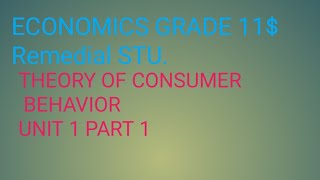 ECONOMICS GRADE 11ampRemedial THEORY OF CONSUMERS BEHAVIOR UNIT ONE PART 1 [upl. by Hanaj]