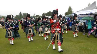 Drum Major leads Ballater Pipe Band march in starting displays during 2023 Aboyne Highland Games [upl. by Gleich469]