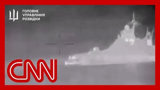 Video shows what Ukraine claims is drone strike that sunk Russian patrol ship [upl. by Ardnaeel]