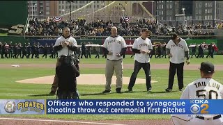 Officers Who Responded To Synagogue Shooting Throw Out Ceremonial First Pitches [upl. by Kaela]