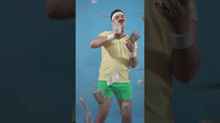 Funny Mustachioed Man Throws Money Vertical Video stockfootage royaltyfreevideo [upl. by Sihon140]