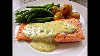 Saumonsauce crémeuse à lailcitron سلمون مع كريمة الثوم  صلصة الليمونCreamy garlic lemon salmon [upl. by Trub627]